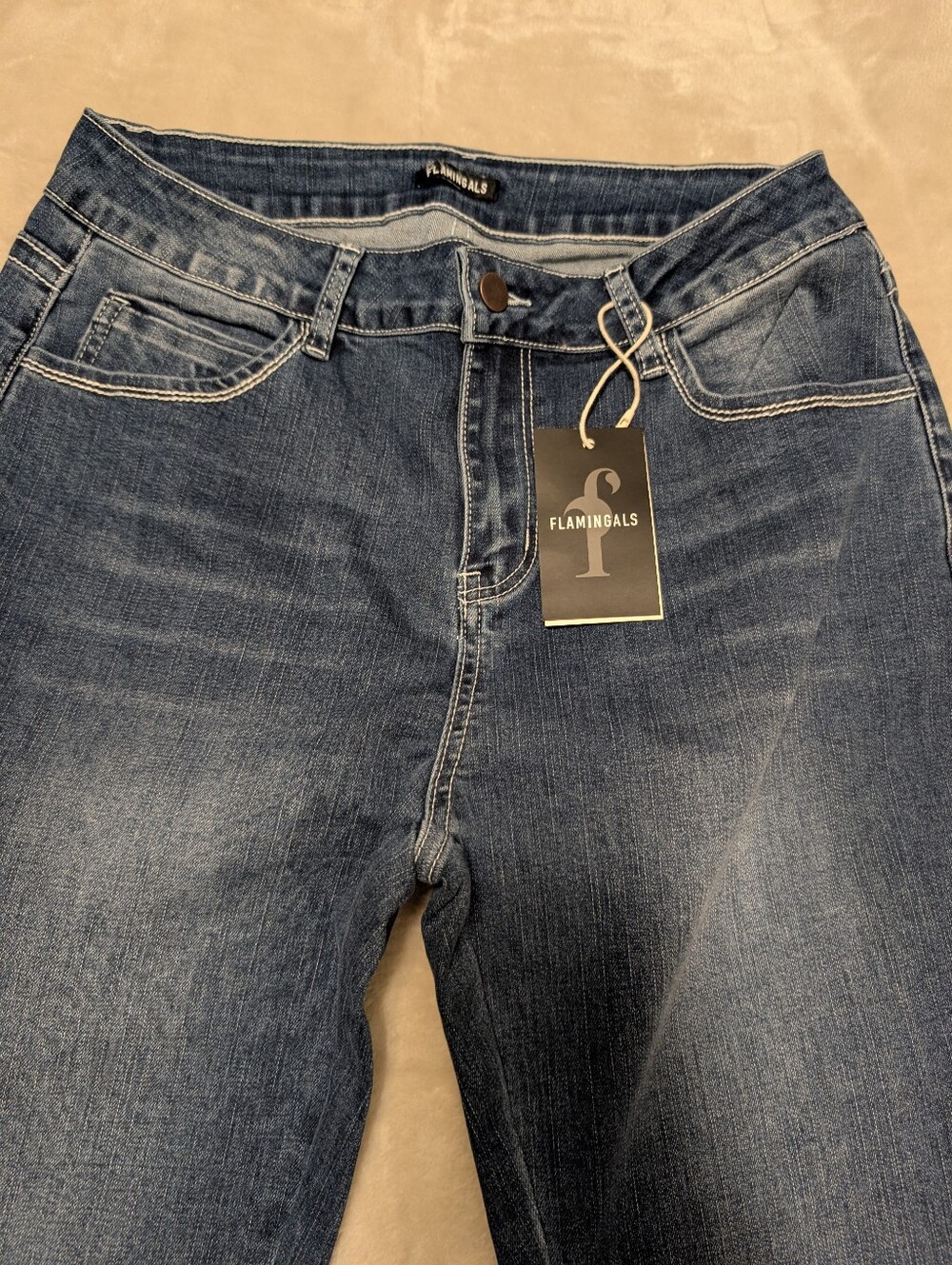 Flamingals Raw Hem Button Side Mid Waist Bootcut Jeans NWT Large - Picture 8 of 11